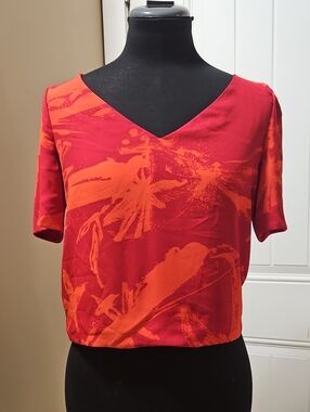 Babaton Randy Cropped Blouse XXS In Red/Orange Botanical Print